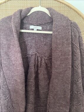 LOFT Mauve Cable Knit Shawl Collar Cardigan